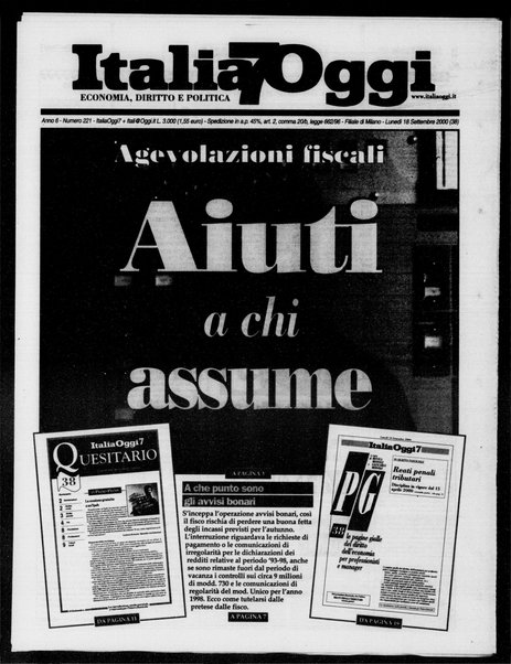 Italia oggi : quotidiano di economia finanza e politica